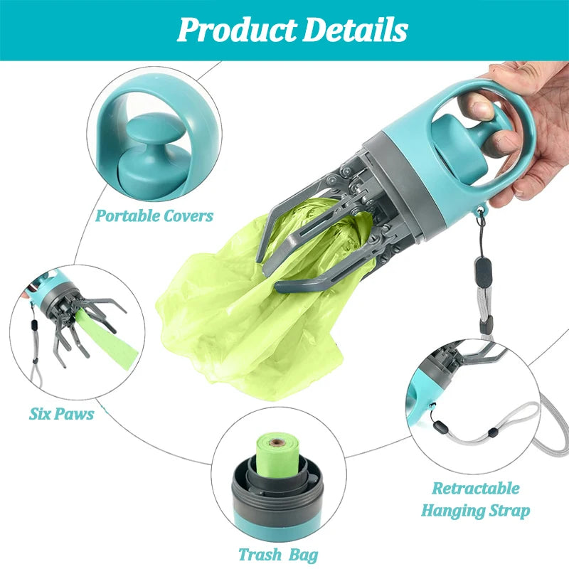 Pince ramasse-crottes portable pour chien avec sac — outil nettoyage extérieur hygiénique PawlyAmigos